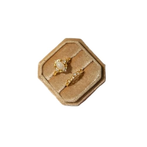 DYYEUAVT 1 Stück Ringbox aus Samt, Doppel-Ringbox, Ring-Schmuckschatulle, 2 Schlitze, achteckig, Ring-Displayhalter for Verlobung, Hochzeit, Antrag(Gold) von DYYEUAVT