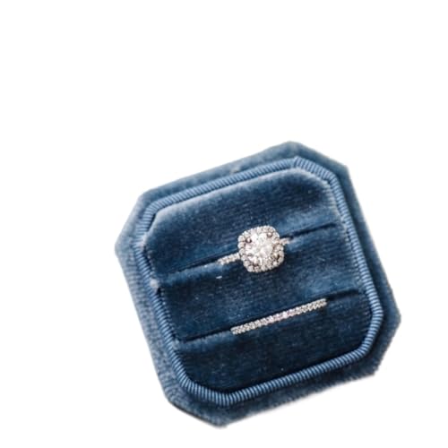 DYYEUAVT 1 Stück Ringbox aus Samt, Doppel-Ringbox, Ring-Schmuckschatulle, 2 Schlitze, achteckig, Ring-Displayhalter for Verlobung, Hochzeit, Antrag(Ocean Blue) von DYYEUAVT