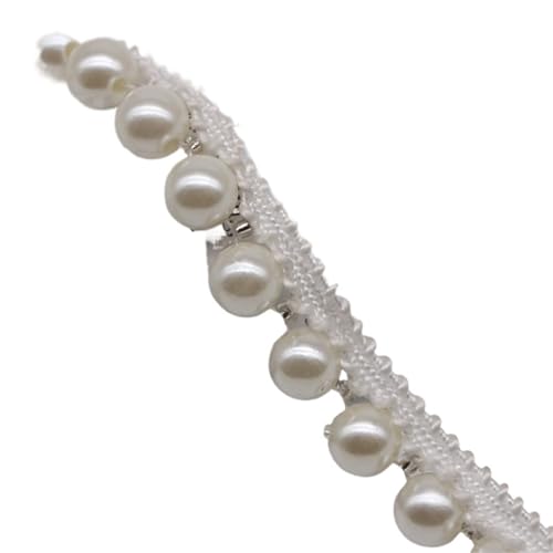 DYYEUAVT 10 Yards weißer Spitzenstoff mit Perlen, Besticktes Spitzenband, Perlenfransen, Nähmaterial, Bekleidungszubehör(10mm) von DYYEUAVT
