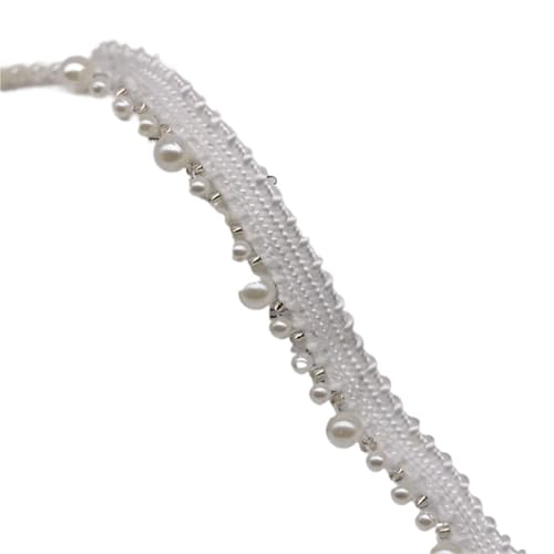 DYYEUAVT 10 Yards weißer Spitzenstoff mit Perlen, Besticktes Spitzenband, Perlenfransen, Nähmaterial, Bekleidungszubehör(3.0mm5mm) von DYYEUAVT