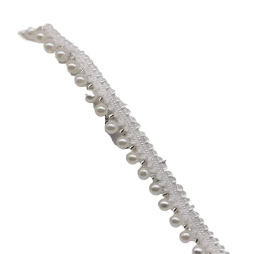DYYEUAVT 10 Yards weißer Spitzenstoff mit Perlen, Besticktes Spitzenband, Perlenfransen, Nähmaterial, Bekleidungszubehör(4mm) von DYYEUAVT