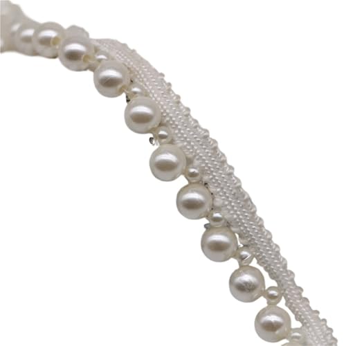 DYYEUAVT 10 Yards weißer Spitzenstoff mit Perlen, Besticktes Spitzenband, Perlenfransen, Nähmaterial, Bekleidungszubehör(4mm8mm) von DYYEUAVT