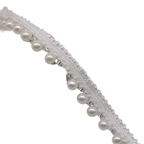 DYYEUAVT 10 Yards weißer Spitzenstoff mit Perlen, Besticktes Spitzenband, Perlenfransen, Nähmaterial, Bekleidungszubehör(6mm) von DYYEUAVT