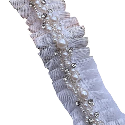 DYYEUAVT 1M Lange Weiße Perlen Trim Perlen Strass Spitze Band Applikationen for Kleidung Hochzeit Kleid(Mesh Style) von DYYEUAVT