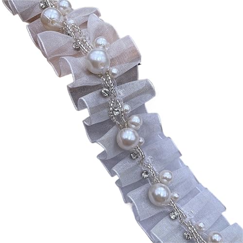 DYYEUAVT 1M Lange Weiße Perlen Trim Perlen Strass Spitze Band Applikationen for Kleidung Hochzeit Kleid(Organza Style) von DYYEUAVT