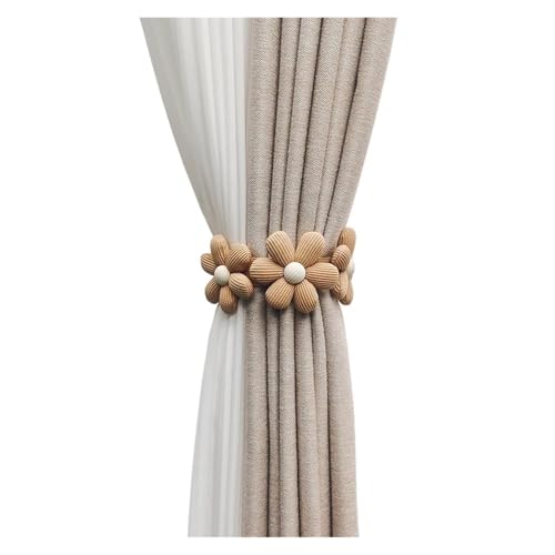 DYYEUAVT 2 Stück Vorhang-Raffhalter in Blumenform, elastisches Band, Fenstervorhangschnallen, magnetische Schnalle, Vorhangseilhalter, Kinderzimmer, Heimdekoration(3 Flowers-Beige) von DYYEUAVT