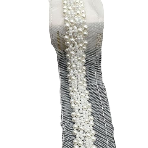 DYYEUAVT 2 Yard 5,5 cm Weiß/schwarz Perle Perlen Spitze Trim Braut Schärpe Braut Gürtel Perlen Verzierungen Schmuck Trim(4.5cm White) von DYYEUAVT