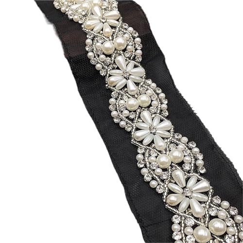 DYYEUAVT 2 Yard 5,5 cm Weiß/schwarz Perle Perlen Spitze Trim Braut Schärpe Braut Gürtel Perlen Verzierungen Schmuck Trim(Black mesh) von DYYEUAVT