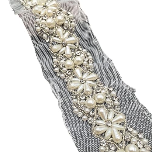 DYYEUAVT 2 Yard 5,5 cm Weiß/schwarz Perle Perlen Spitze Trim Braut Schärpe Braut Gürtel Perlen Verzierungen Schmuck Trim(White mesh) von DYYEUAVT
