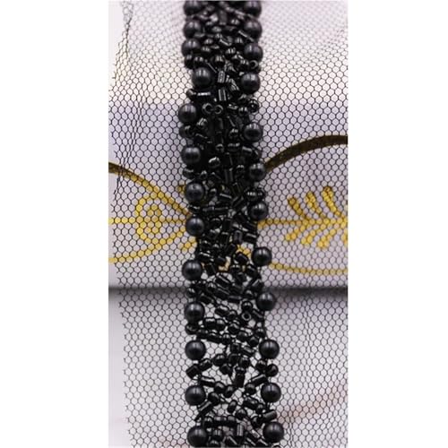 DYYEUAVT 2 Yards Perlen Spitzenband Band Spitze Stoffbesatz Bestickt Kragen Dekoration Spitze Netzschnur for Nähen Spitze Stoff(Black) von DYYEUAVT