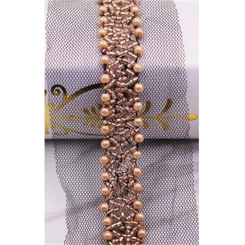 DYYEUAVT 2 Yards Perlen Spitzenband Band Spitze Stoffbesatz Bestickt Kragen Dekoration Spitze Netzschnur for Nähen Spitze Stoff(Champagne) von DYYEUAVT