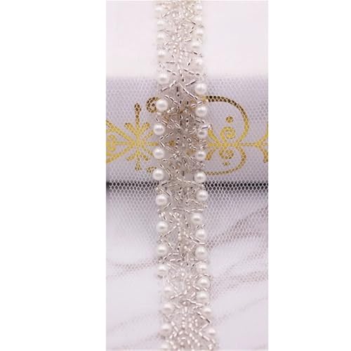 DYYEUAVT 2 Yards Perlen Spitzenband Band Spitze Stoffbesatz Bestickt Kragen Dekoration Spitze Netzschnur for Nähen Spitze Stoff(White) von DYYEUAVT
