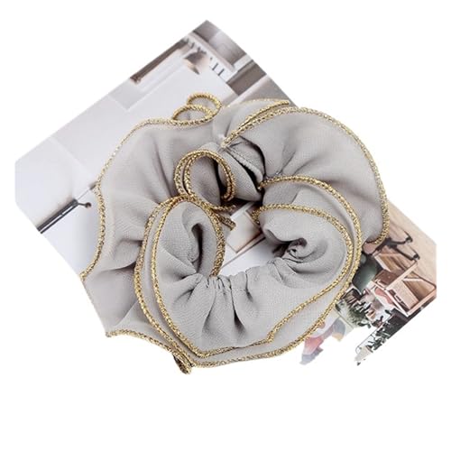 DYYEUAVT 2 stücke Frauen Vintage Doppel Schicht Chiffon Haar Krawatten Glitter Stoff Scrunchies Haar Bands Stretch Haar Halter(Grey) von DYYEUAVT