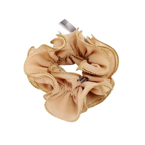 DYYEUAVT 2 stücke Frauen Vintage Doppel Schicht Chiffon Haar Krawatten Glitter Stoff Scrunchies Haar Bands Stretch Haar Halter(Khaki) von DYYEUAVT