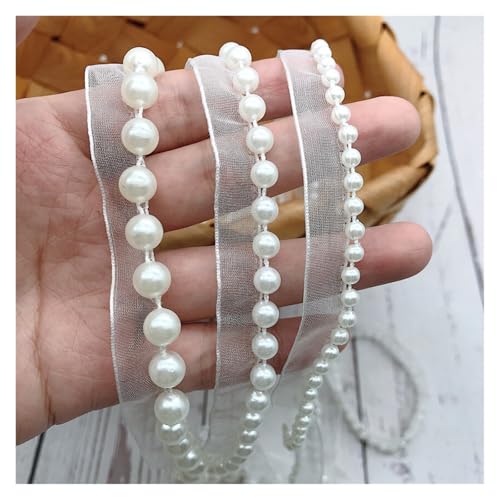 DYYEUAVT 3 Yards Perlenband Spitzenstoffbesatz Imitationsperlen Spitzenstoff Hochzeitskleid Kopfschmuck DIY Dekoration Nähzubehör(3YARDS_Pearl 6MM) von DYYEUAVT