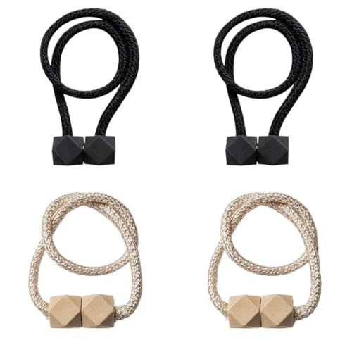 DYYEUAVT 4 Stück Vorhang-Raffhalter mit starkem Magnet, Dickes Seil-Design, for Schlafzimmer, Wohnzimmer, Küche, Kunststoff, Heimdekor-Zubehör(2Black2beige) von DYYEUAVT