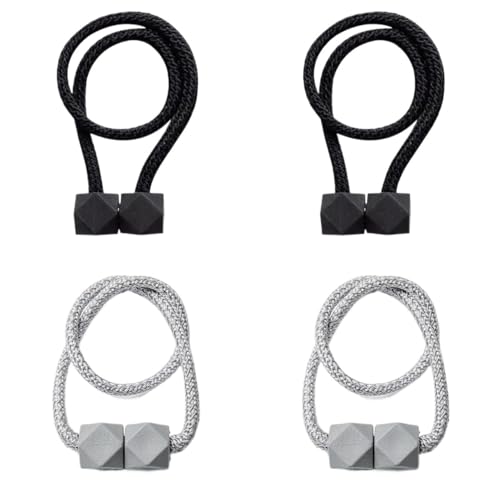 DYYEUAVT 4 Stück Vorhang-Raffhalter mit starkem Magnet, Dickes Seil-Design, for Schlafzimmer, Wohnzimmer, Küche, Kunststoff, Heimdekor-Zubehör(2Black2grey) von DYYEUAVT