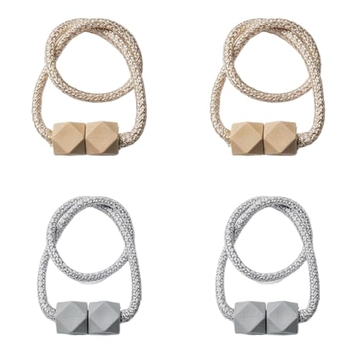 DYYEUAVT 4 Stück Vorhang-Raffhalter mit starkem Magnet, Dickes Seil-Design, for Schlafzimmer, Wohnzimmer, Küche, Kunststoff, Heimdekor-Zubehör(2beige2Grey) von DYYEUAVT