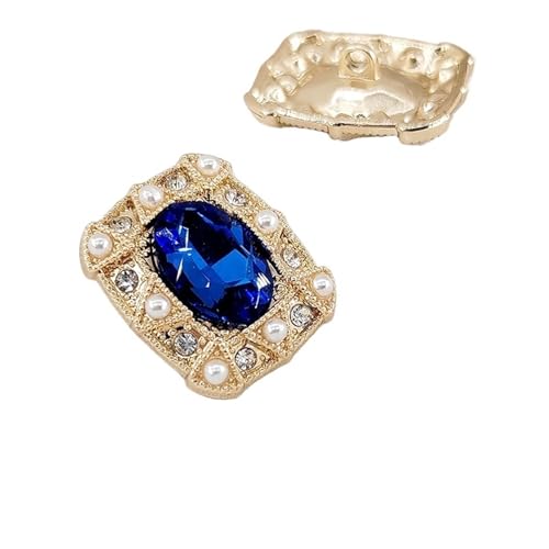 DYYEUAVT 4 stücke 24 * 20mm Luxus Oval Strass Knöpfe Der Kleidung Gold Große Perle Perlen Vintage Shinning Fashion Decor Ösenknopf Nähen(Blue) von DYYEUAVT