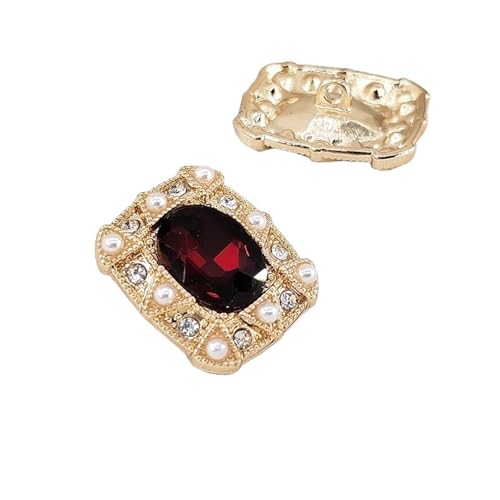 DYYEUAVT 4 stücke 24 * 20mm Luxus Oval Strass Knöpfe Der Kleidung Gold Große Perle Perlen Vintage Shinning Fashion Decor Ösenknopf Nähen(Red) von DYYEUAVT