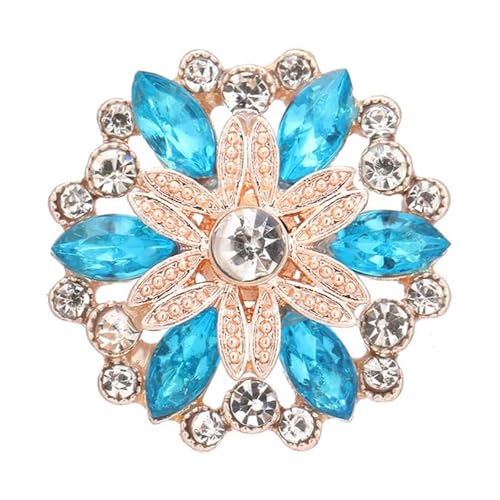 DYYEUAVT 4 stücke Schönheit Kristall Blumen Rot Blau Strass Metall 18mm Druckknöpfe Fit 18mm Snap Schmuck(Water Blue) von DYYEUAVT