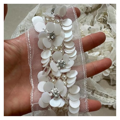 DYYEUAVT 45 cm Pailletten-Spitzenband mit Perlen, Nähzubehör, Besätze for Hochzeitskleid, Kragenmanschette, DIY-Handarbeiten, Applikationen(Color 01) von DYYEUAVT