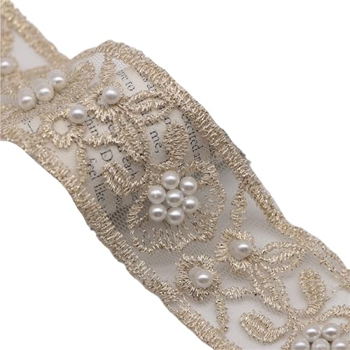 DYYEUAVT 5 Yard 40 mm Exquisite Stickerei Spitze mit Perlen for DIY Kopfbedeckungen Zubehör Kleidung Hochzeitskleid Perle Spitze Dekor(Beige-Flower Pearl) von DYYEUAVT