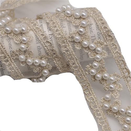 DYYEUAVT 5 Yard 40 mm Exquisite Stickerei Spitze mit Perlen for DIY Kopfbedeckungen Zubehör Kleidung Hochzeitskleid Perle Spitze Dekor(Beige-Wavy Pearl) von DYYEUAVT