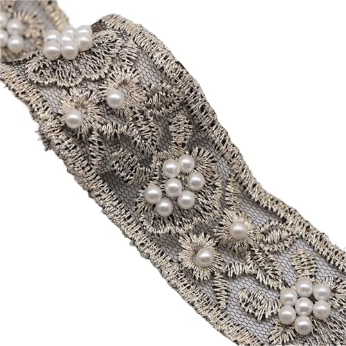 DYYEUAVT 5 Yard 40 mm Exquisite Stickerei Spitze mit Perlen for DIY Kopfbedeckungen Zubehör Kleidung Hochzeitskleid Perle Spitze Dekor(Black-Flower Pearl) von DYYEUAVT