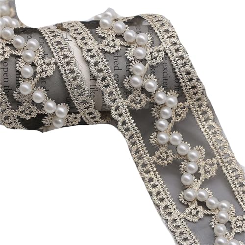 DYYEUAVT 5 Yard 40 mm Exquisite Stickerei Spitze mit Perlen for DIY Kopfbedeckungen Zubehör Kleidung Hochzeitskleid Perle Spitze Dekor(Black-Wavy Pearl) von DYYEUAVT