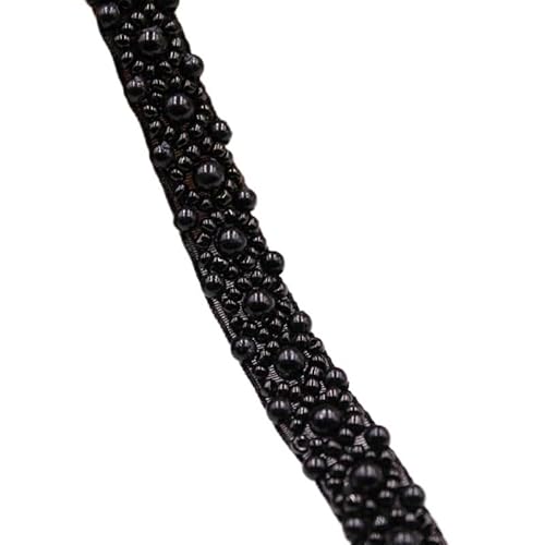 DYYEUAVT 5 Yards Perlen Spitzenbesatz Mesh Spitzenband Stoff Kleidung Dekoration Hochzeitskleid Kragen Ärmel Spitze Applikation DIY Handwerk(Black) von DYYEUAVT