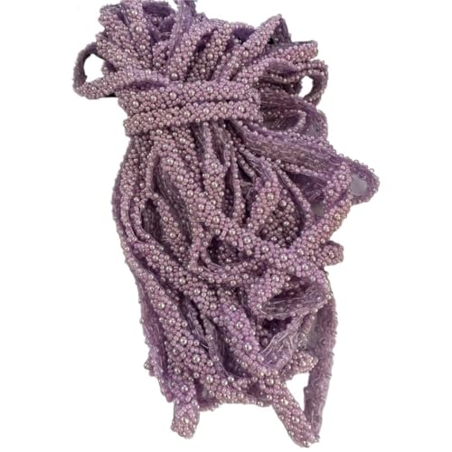 DYYEUAVT 5 Yards Perlen Spitzenbesatz Mesh Spitzenband Stoff Kleidung Dekoration Hochzeitskleid Kragen Ärmel Spitze Applikation DIY Handwerk(Purple) von DYYEUAVT