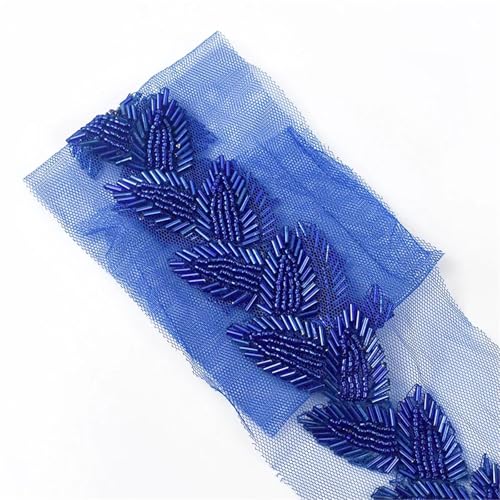DYYEUAVT 6 cm Perlen Spitzenbesatz Blatt Mesh Stoff Band Band Weding Kleid Kragen Kopfschmuck Applikation DIY Handwerk(Blue,6cmx45cm) von DYYEUAVT