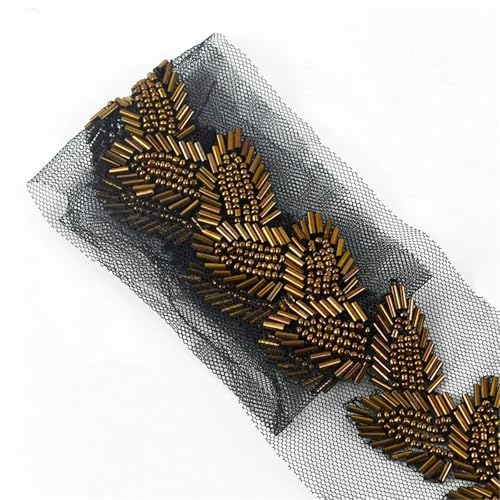 DYYEUAVT 6 cm Perlen Spitzenbesatz Blatt Mesh Stoff Band Band Weding Kleid Kragen Kopfschmuck Applikation DIY Handwerk(Coffee,6cmx45cm) von DYYEUAVT