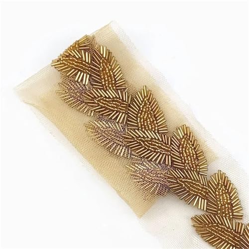DYYEUAVT 6 cm Perlen Spitzenbesatz Blatt Mesh Stoff Band Band Weding Kleid Kragen Kopfschmuck Applikation DIY Handwerk(Gold,6cmx90cm) von DYYEUAVT