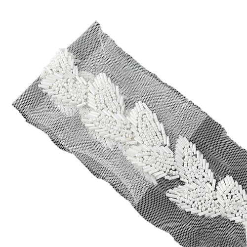 DYYEUAVT 6 cm Perlen Spitzenbesatz Blatt Mesh Stoff Band Band Weding Kleid Kragen Kopfschmuck Applikation DIY Handwerk(White,6cmx90cm) von DYYEUAVT