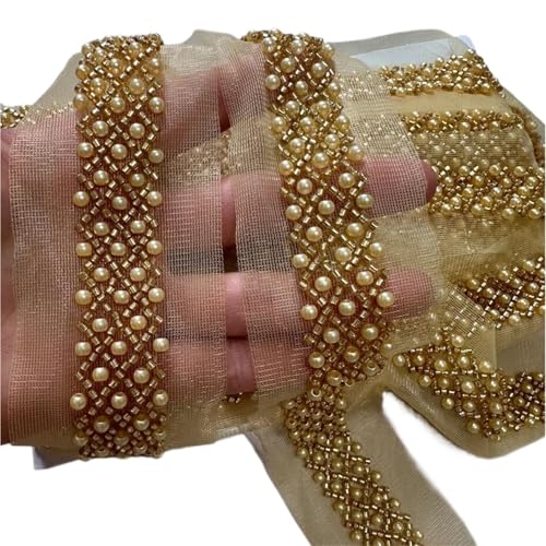 DYYEUAVT 90 cm Weißgold Perlen Stickerei Mesh Spitzenkragen Stoff Nähen Applique DIY Ribbon Trim Craft Ausschnitt Dekor(20mm) von DYYEUAVT