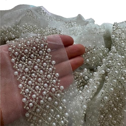DYYEUAVT 90 cm Weißgold Perlen Stickerei Mesh Spitzenkragen Stoff Nähen Applique DIY Ribbon Trim Craft Ausschnitt Dekor(40mm) von DYYEUAVT