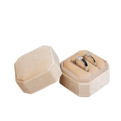 DYYEUAVT Achteckige Schmuckschatulle, Aufbewahrungsbox for Doppelringe mit abnehmbarem Deckel for die Verpackung von Verlobungs- und Eheringen(Beige) von DYYEUAVT