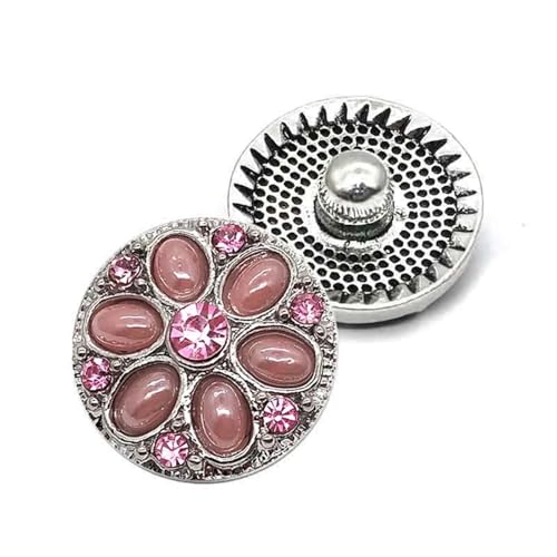 DYYEUAVT Blume 18mm Strass Metallknopf for Druckknopf Armband Halskette Schmuck for Frauen Silber Schmuck(Pink) von DYYEUAVT