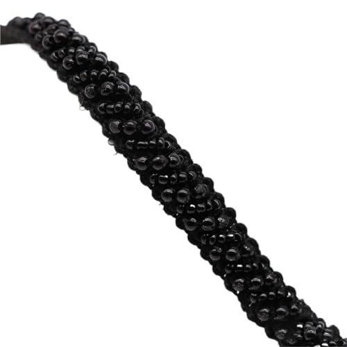 DYYEUAVT Handgefertigter Spitzenbesatz mit Perlen, einseitiges Perlenbesatzband for Kleidungskragen und Manschetten, Bastelbedarf, Nähbedarf(Black 3.0mm 1.1cm) von DYYEUAVT