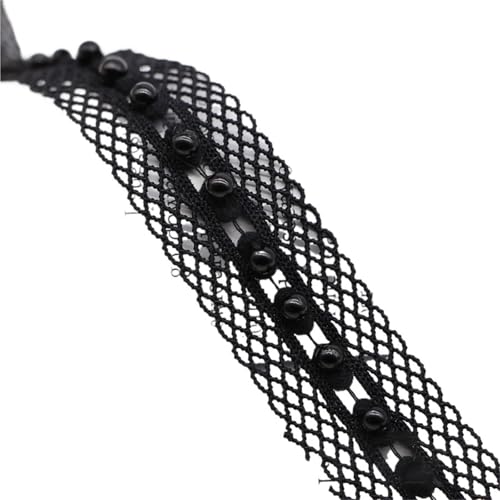 DYYEUAVT Handgefertigter Spitzenbesatz mit Perlen, einseitiges Perlenbesatzband for Kleidungskragen und Manschetten, Bastelbedarf, Nähbedarf(Black 3.0mm 2cm) von DYYEUAVT
