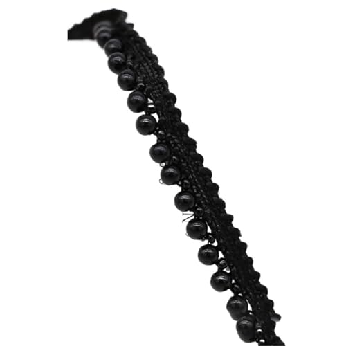 DYYEUAVT Handgefertigter Spitzenbesatz mit Perlen, einseitiges Perlenbesatzband for Kleidungskragen und Manschetten, Bastelbedarf, Nähbedarf(Black 4mm 0.9cm) von DYYEUAVT