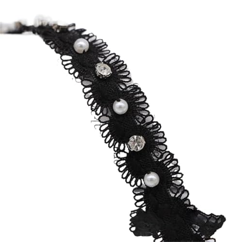 DYYEUAVT Handgefertigter Spitzenbesatz mit Perlen, einseitiges Perlenbesatzband for Kleidungskragen und Manschetten, Bastelbedarf, Nähbedarf(Black 4mm 1.5cm) von DYYEUAVT