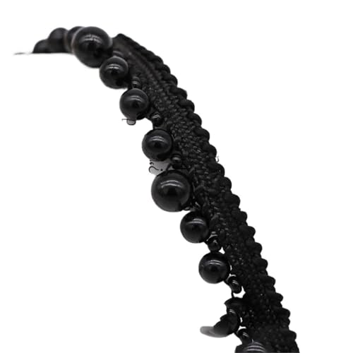 DYYEUAVT Handgefertigter Spitzenbesatz mit Perlen, einseitiges Perlenbesatzband for Kleidungskragen und Manschetten, Bastelbedarf, Nähbedarf(Black 6mm8mm 1.5cm) von DYYEUAVT