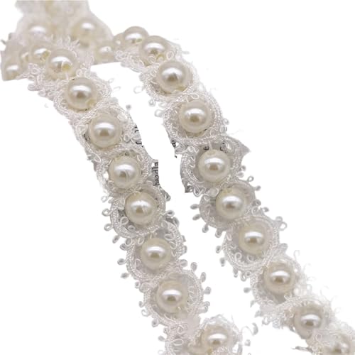 DYYEUAVT Handgefertigter Spitzenbesatz mit Perlen, einseitiges Perlenbesatzband for Kleidungskragen und Manschetten, Bastelbedarf, Nähbedarf(White 10mm 2.3cm) von DYYEUAVT
