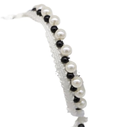 DYYEUAVT Handgefertigter Spitzenbesatz mit Perlen, einseitiges Perlenbesatzband for Kleidungskragen und Manschetten, Bastelbedarf, Nähbedarf(White Black 6mm 1.3cm) von DYYEUAVT