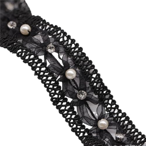 DYYEUAVT Handgemachter Spitzenbesatz aus Perlen mit Zickzack-Perleneinlage und Diamantband for Selbermachen von Kleidung, Schuhen und Hüten(Black) von DYYEUAVT