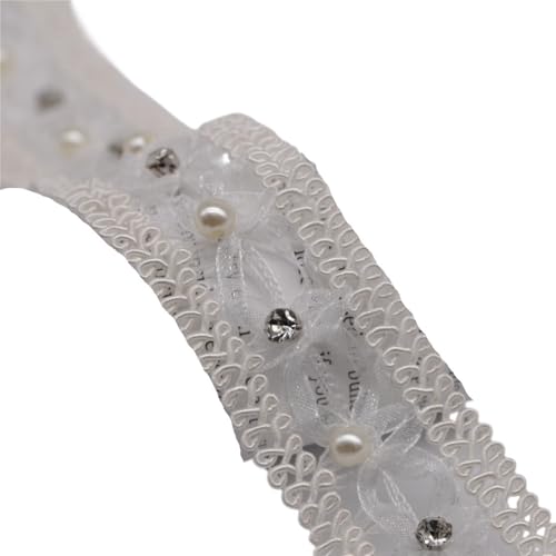 DYYEUAVT Handgemachter Spitzenbesatz aus Perlen mit Zickzack-Perleneinlage und Diamantband for Selbermachen von Kleidung, Schuhen und Hüten(White) von DYYEUAVT