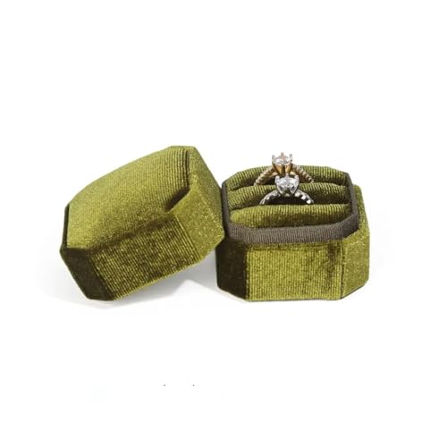DYYEUAVT Hochzeits-Achteck-Quadrat-/Sechseck-Form mit abnehmbarem Deckel, Schmuckschatulle, Doppelring-Aufbewahrungsbox, Ring-Displaybox(1grass Green) von DYYEUAVT